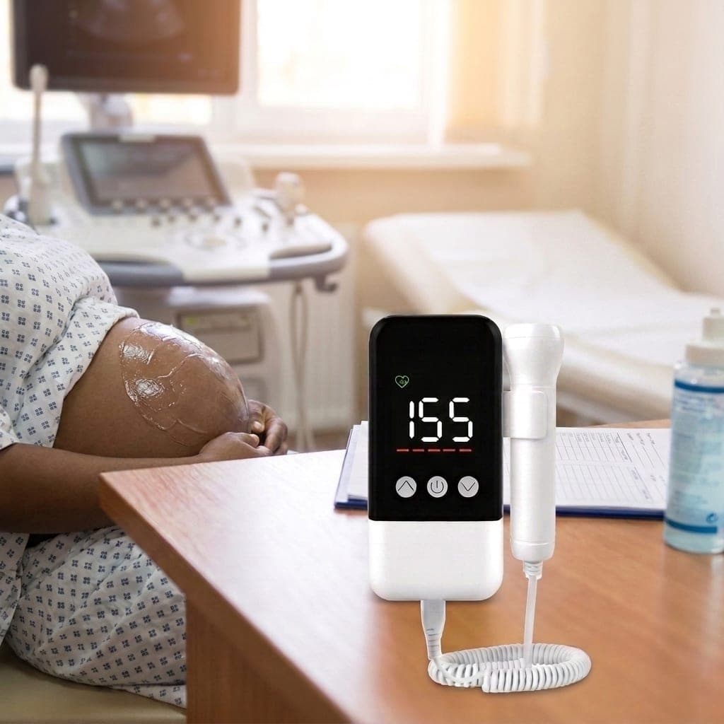 Fetal heart monitor in use during an antenatal examination